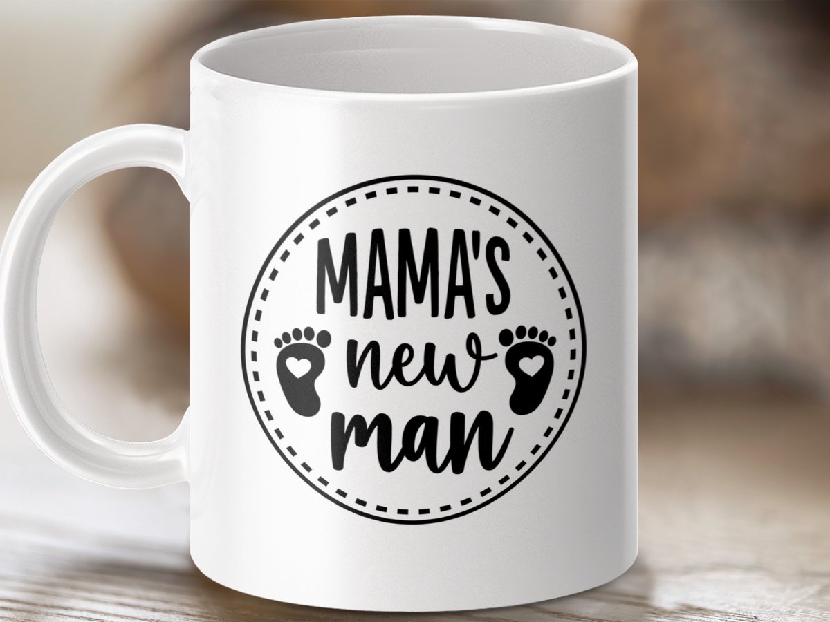Mok Mama's New Man, Nieuwe Baby Mok, Baby Shower Cadeau, Nieuwe Mama Cadeau, Mama Cadeau, Nieuwe Ouder Cadeau, Baby Voetafdruk Mok