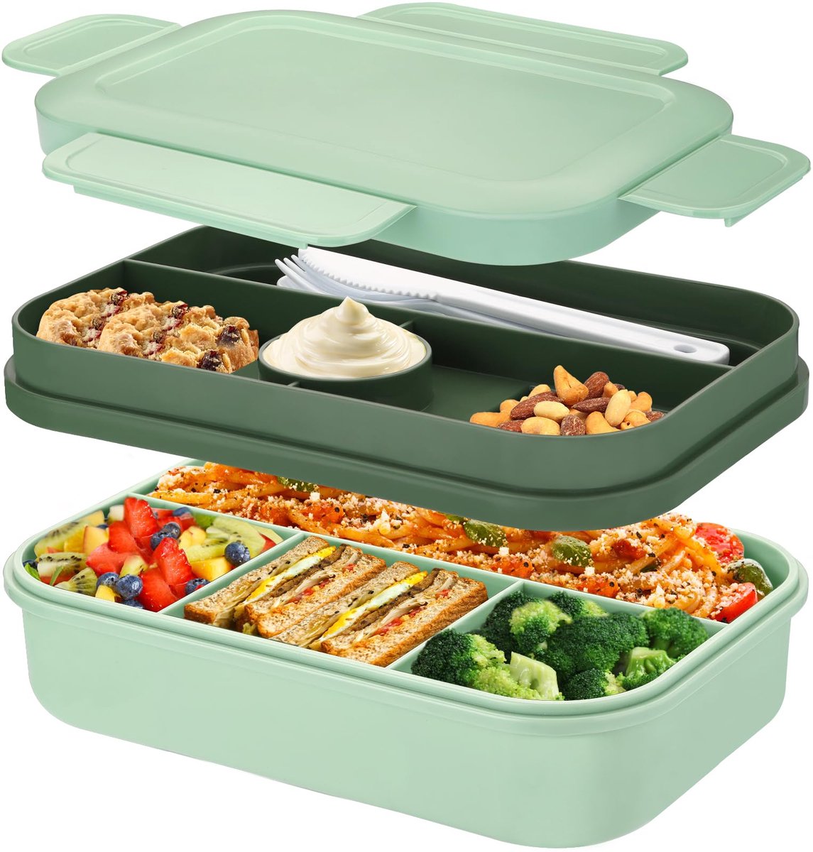 TuseRxln Lunchbox - Magnetronbestendige Lunchboxen - Grote 2000 Ml Capaciteit Voor Volwassenen + 8 Compartimenten - 1 - Voor Werk/School/Camping Blauw