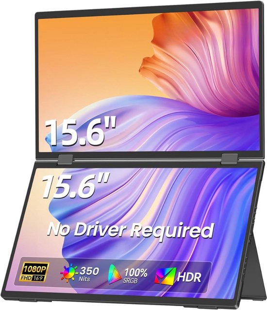 Newsoul Extrander draagbare monitor 15,6 inch Extrander tweede beeldscherm voor laptop met mini HDMI/USB type C/dubbele luidsprekers/VESA/Smart Bracket FHD 1080p IPS mat scherm oogvriendelijk voor