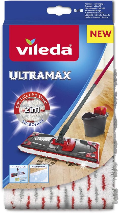Vileda UltraMax Vervanging - 1 per verpakking - Geschikt voor alle platte mopsystemen van Vileda - Voor alle vloertypes