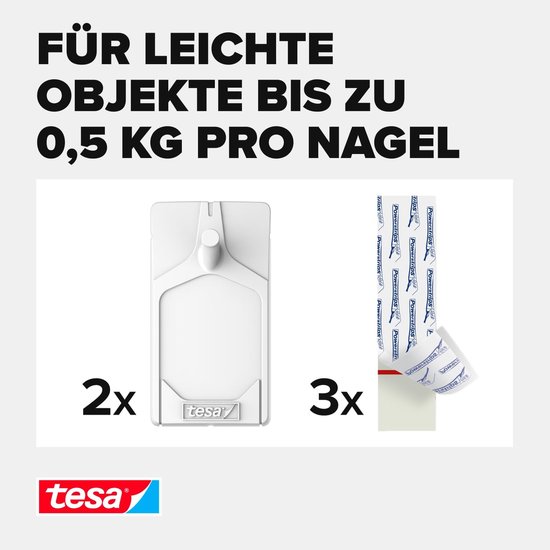 Tesa - 77772 - Clou adhésif pour papier peint et plâtre - jusqu'à 0.5kg - 13mm - transparent - 2 pièces