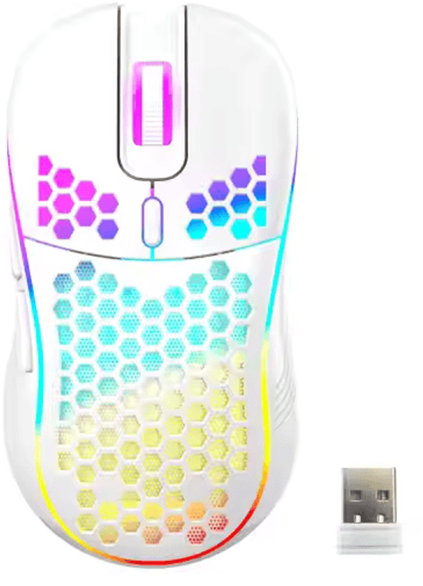 EMPTY M7 Lightweight Gaming Mouse - draadloos, RGB-verlichting, instelbare DPI (tot 3200) en ergonomisch design. Supersnel, licht en oplaadbaar.