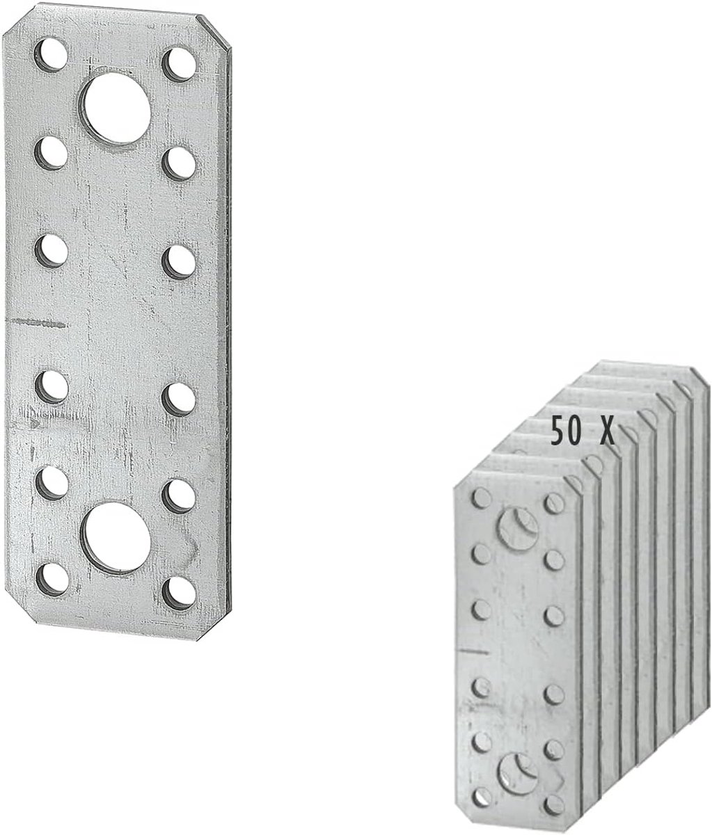 50 x siwitec vlakke verbinders 96 x 35 mm sendzimir verzinkt, materiaaldikte 2,5 mm, CE-markering, weerbestendige geperforeerde plaat houtverbinder, geperforeerde plaat montageplaat, vlak staal verzinkt