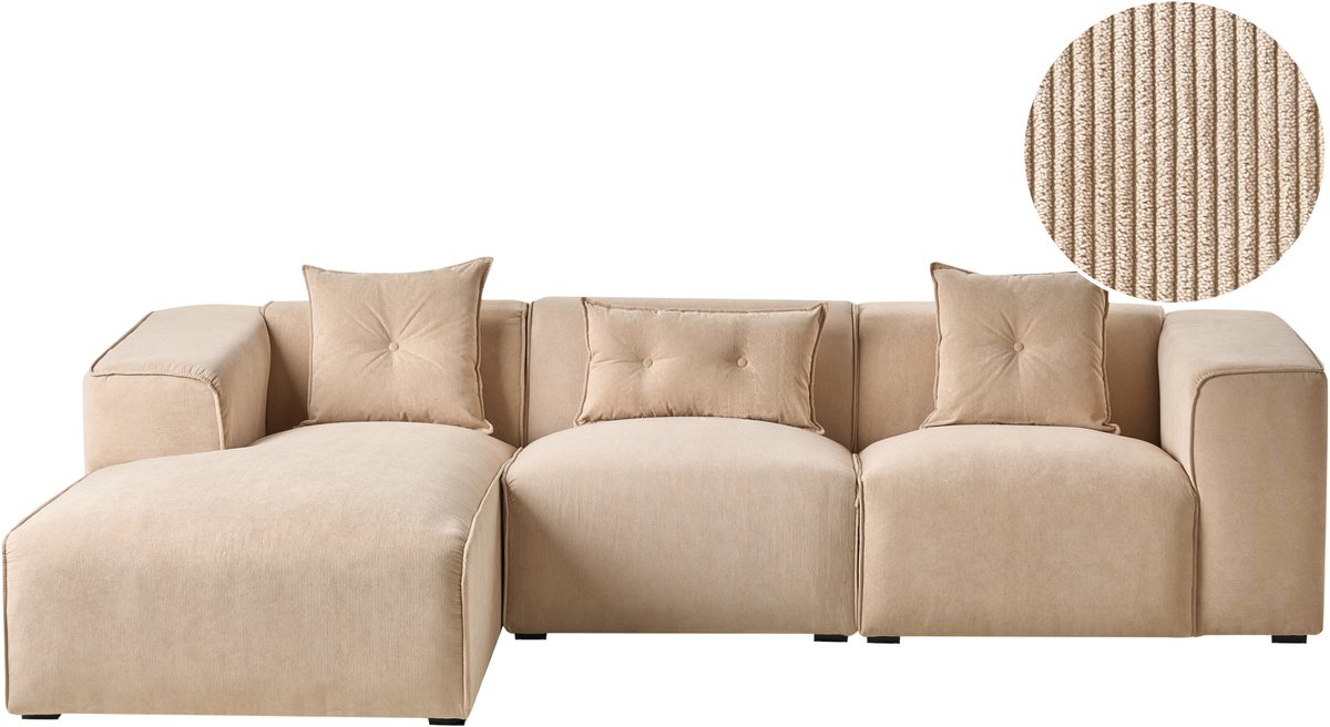 Beliani DOLVA - Hoekbank - Beige - Rechtszijdig - Corduroy
