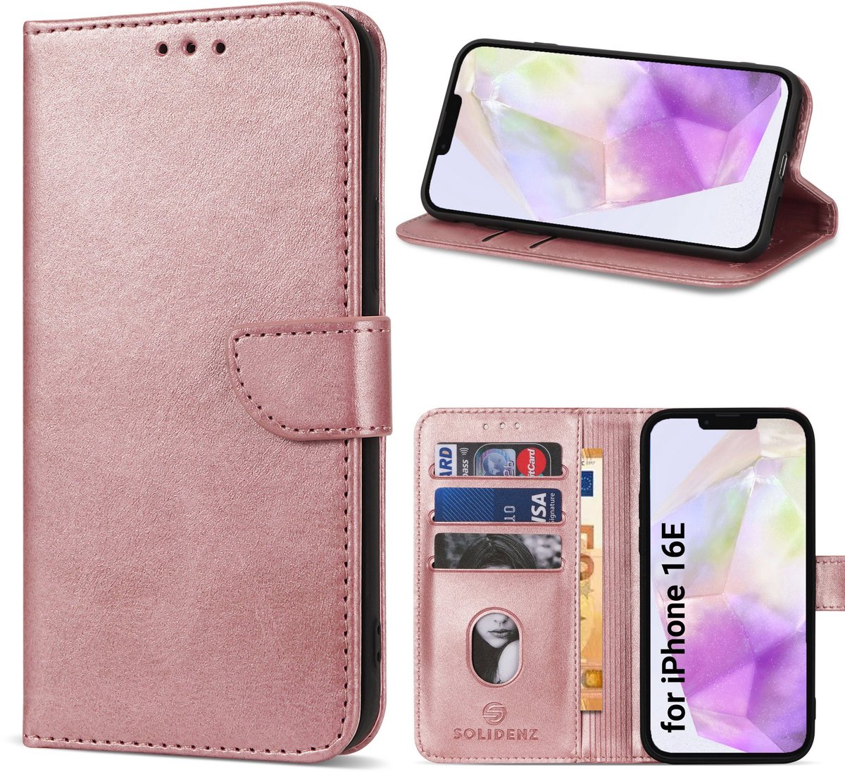 Solidenz hoesje - Geschikt voor Apple iPhone 17e / 16e - Bookcase - Roségoud