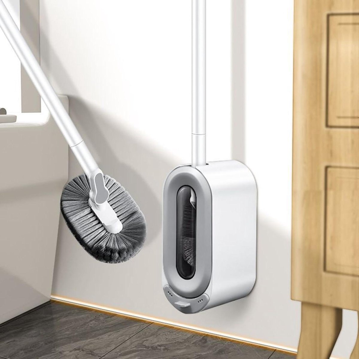 CHYGER Badkamer Borstels Keuken Schoonmaak Borstel set Toiletkom Borstel Scrub Borstel Thuis Cleaner Vloer Stijve Varkenshaar met Zelfklevende Haken Plastic handvat Duurzaam 13,5-Inch Diepe Reiniging (Wit