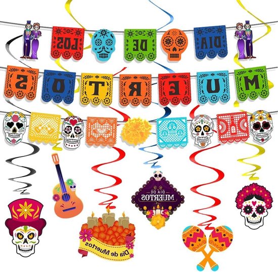Inovra - Vilt banner set voor Mexicaans feestdecor - Dia De Los Muertos thema - kleurrijke feestdecoraties met Papel Picado ontwerp