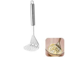 Aardappelstamper van roestvrij staal - Avocadostamper - Handmatig keukengereedschap - Keukengereedschap met gat - Antislip handvat - Geschikt voor paarse zoete aardappel, avocado, aardappel en pompoen - Zilver