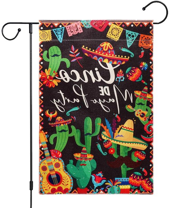 Allecto plus - Tuinvlag Cinco de Mayo, Mexicaanse Fiesta 45x30cm, Kleurvast en Afwasbaar. Perfect voor Mexicaans Feest Decoratie.