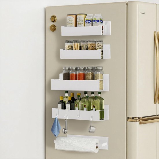 Kruidenrek 4-pack magnetische kruidenrekorganizer, magnetische kruidenplank voor zijkant van koelkast, wandgemonteerde kruidenorganizer, bespaar ruimte voor keuken