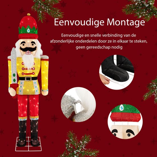 COSTWAY Kerstnotenkrakerfiguur groot, set van 2, 184 cm verlichte