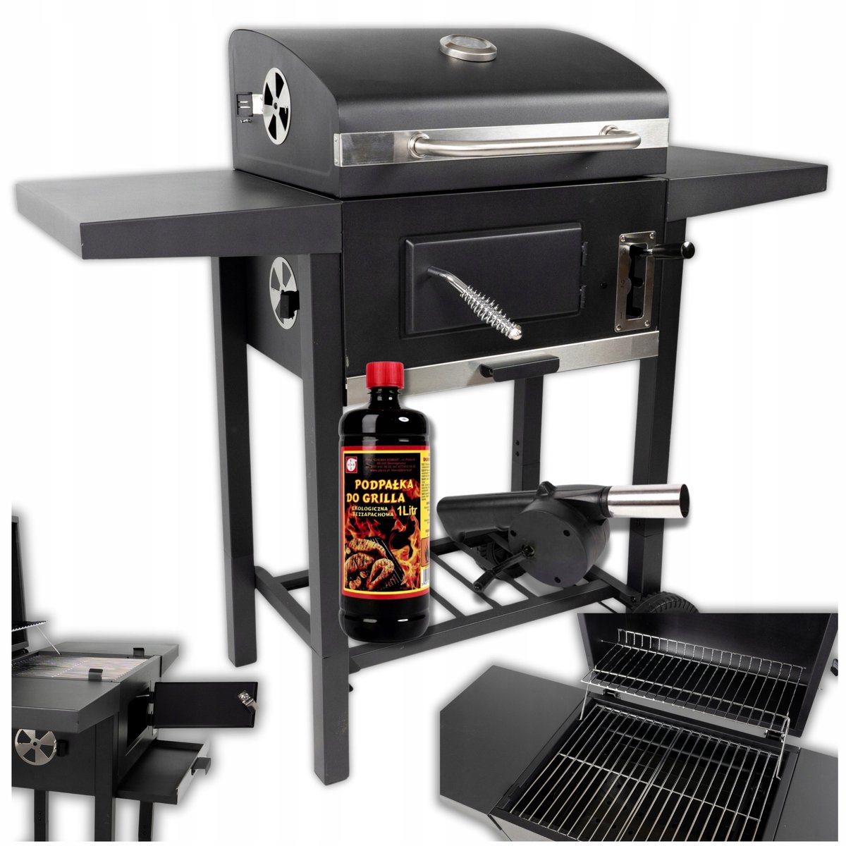 Grote Koolgrill met Deksel, Asbak en Thermometer - Complete set