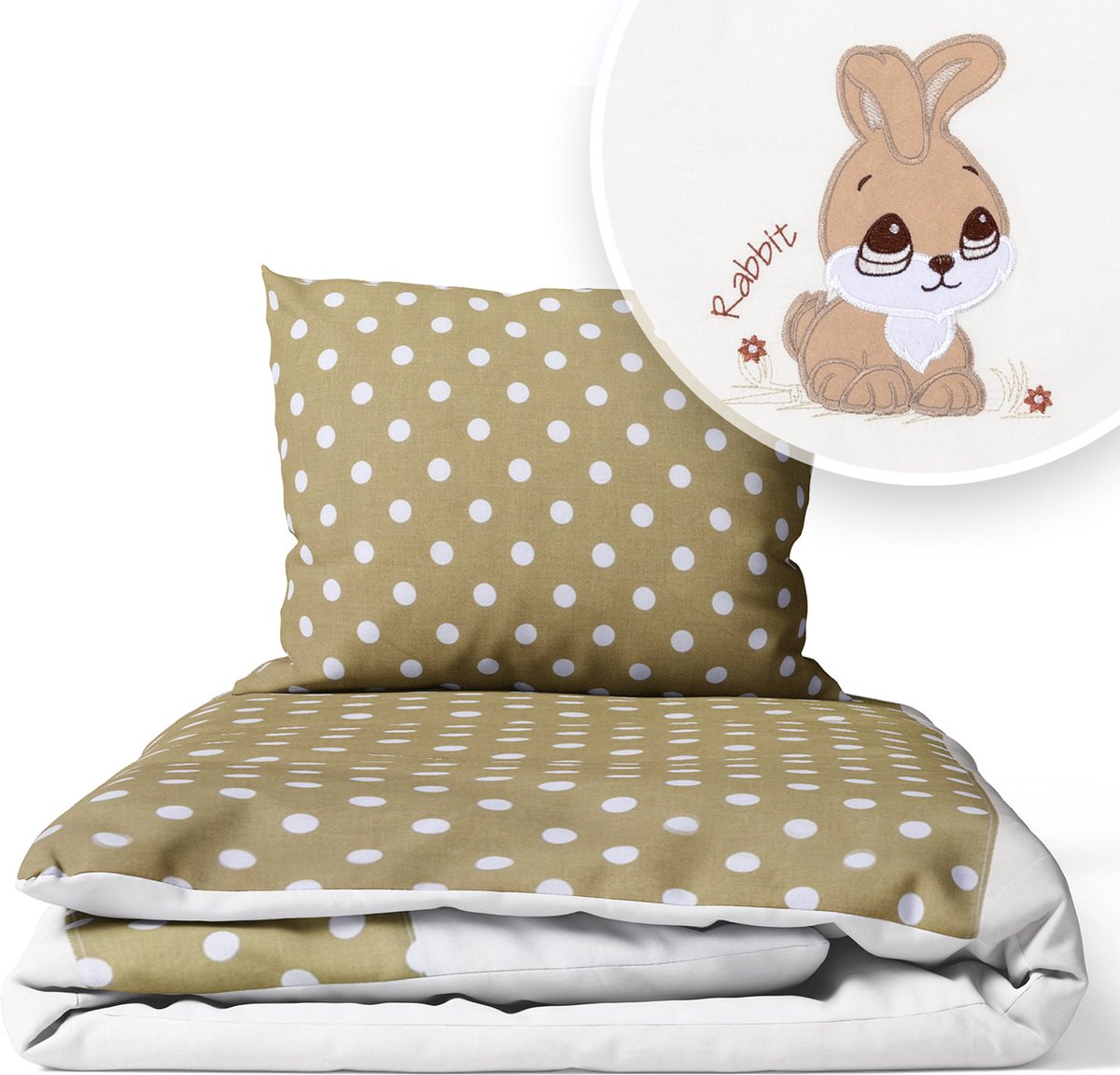 Kinderbeddengoed 2-delig 100x135cm Katoen met Rits - Konijn Beige