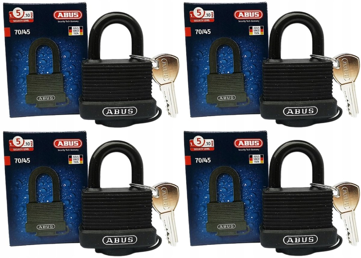 ABUS 4 Kettingsloten 70/45 Aqua Safe - Eén Sleutel Systeem