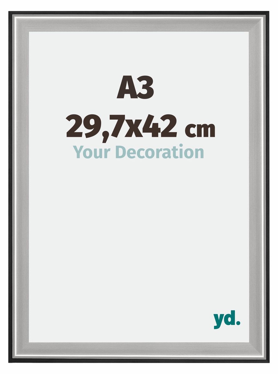 yd. Your Decoration - Fotolijst A3 29,7x42 cm - Hout - Zwart Zilver Gepolijst - Birmingham