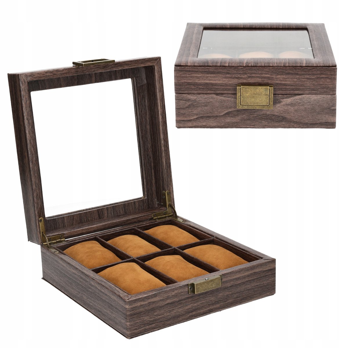 Luxe Horlogedoos voor 6 horloges met glazen deksel - Bruin