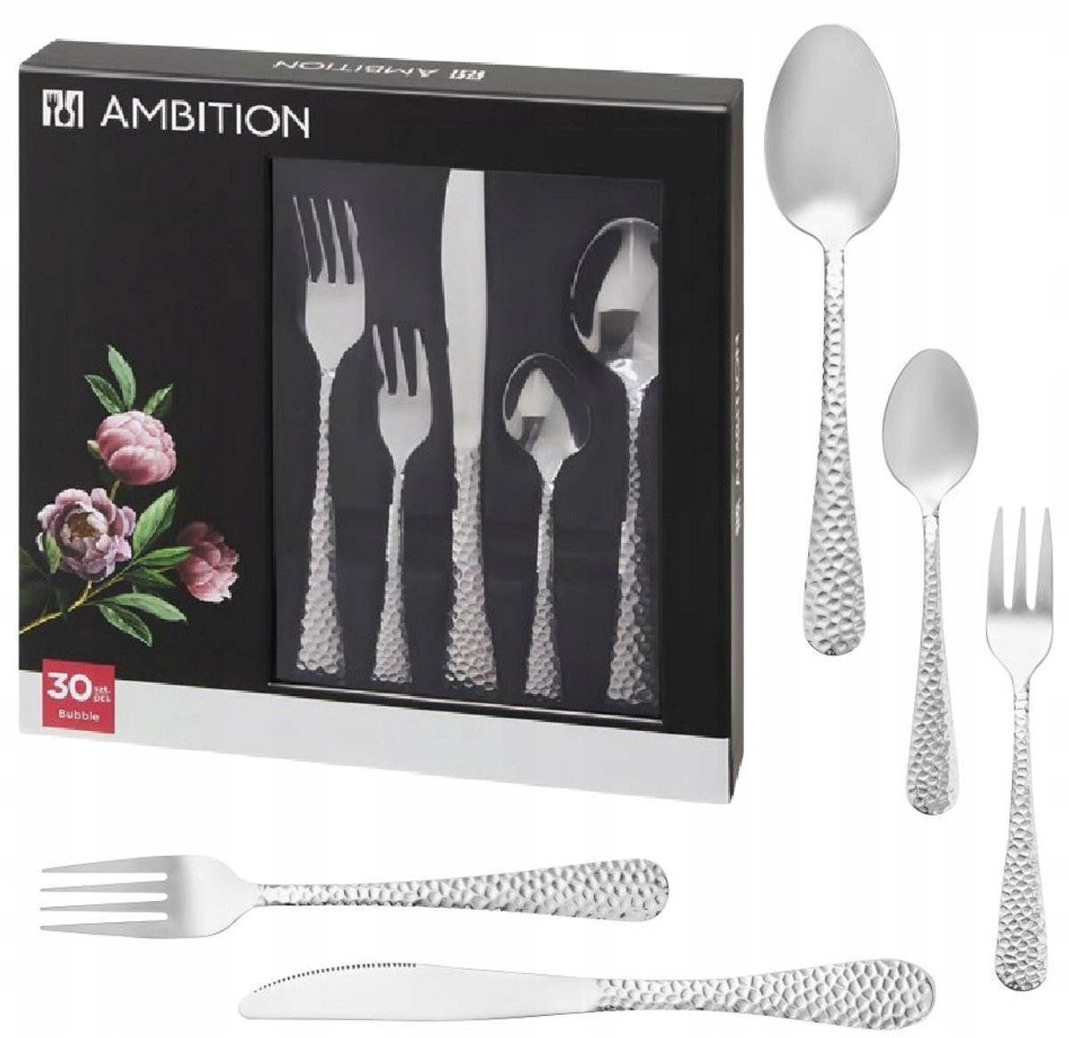 Ambition Bubble Bestekset 30 Delig RVS met Taartvorkjes voor 6 Personen