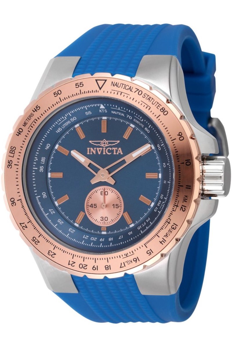 Invicta Aviator 49309 Heren Horloge - Waterdicht - Analoog - Quartz Uurwerk - Roestvrij Staal met blauwe Wijzerplaat - 50mm