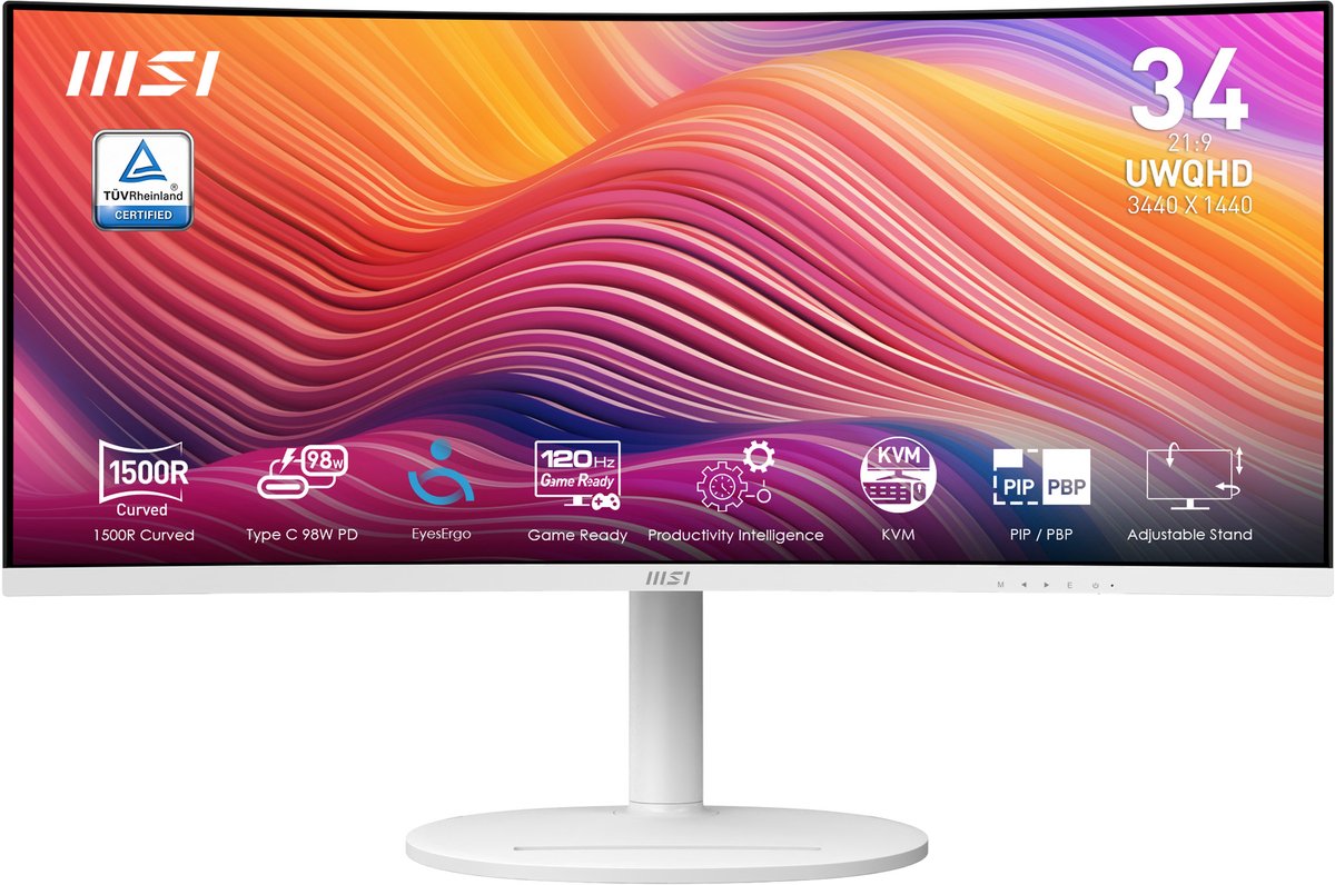 MSI Modern MD342CQPWDE computer monitor 86,4 cm (34 ) 3440 x 1440 Pixels UltraWide Quad HD LCD Wit