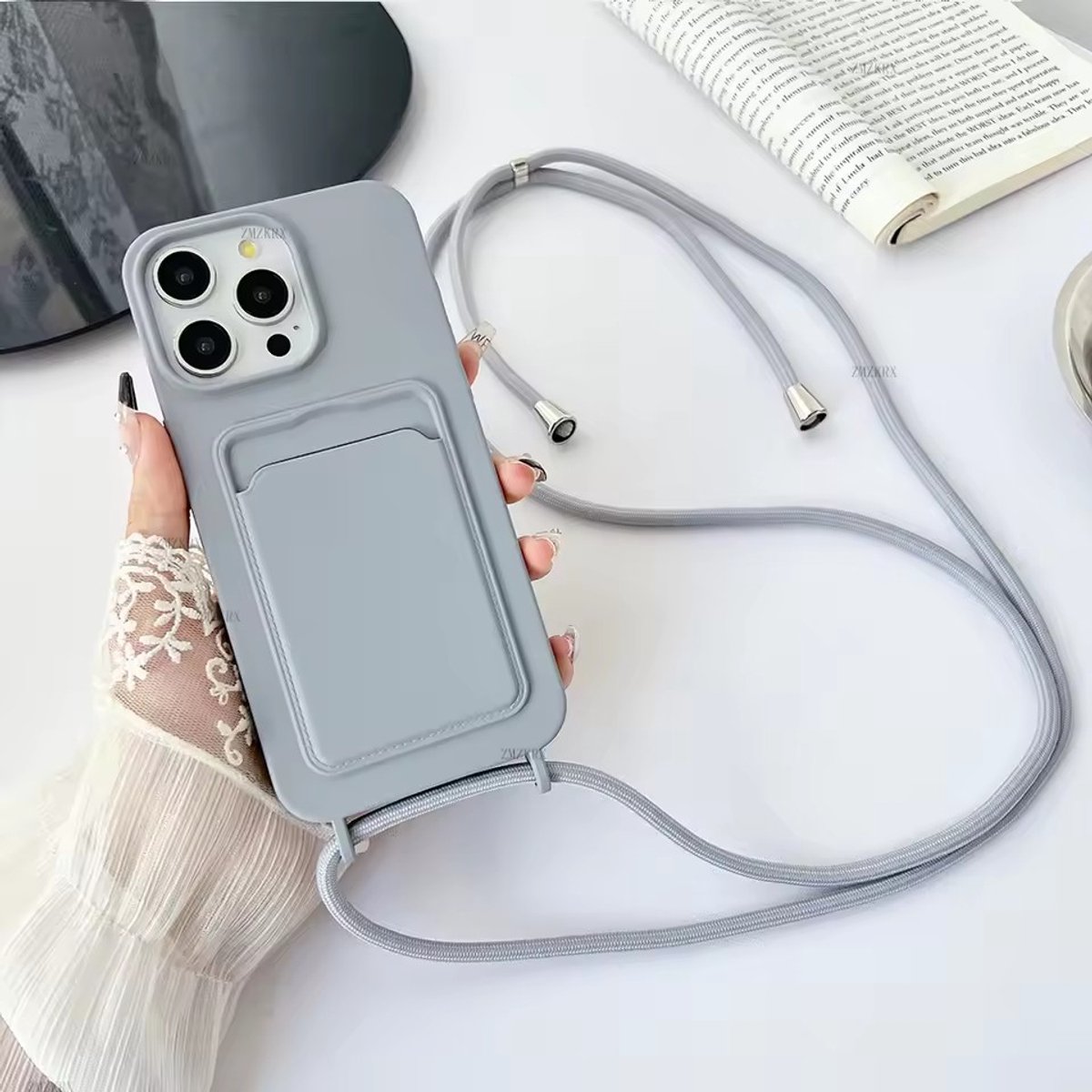 Crossbody Telefoonhoesje – Geschikt voor Apple iPhone 16 – Hoesje & Tas in één - Grijs