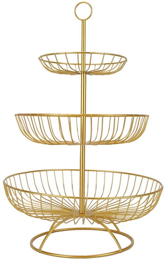 Moderne 3-Tier Fruit Schotel Opbergmand - Huishoudelijke Woonkamer Servies voor Bruiloft en Thuis - Goud
