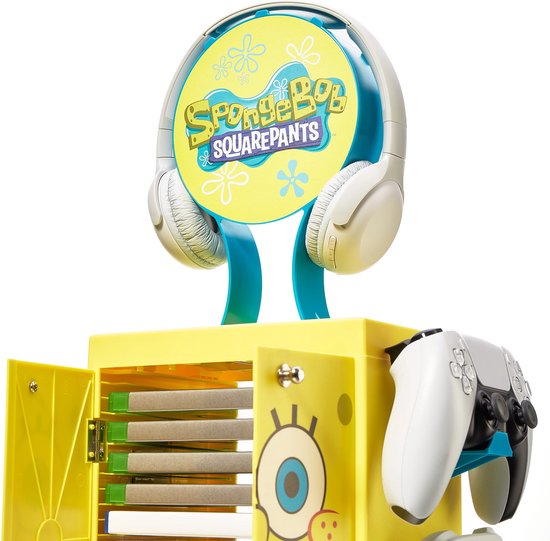 Numskull - Meuble de rangement inspiré de Bob l'éponge pour gamer pour 4 manettes - 10 jeux - 1 casque