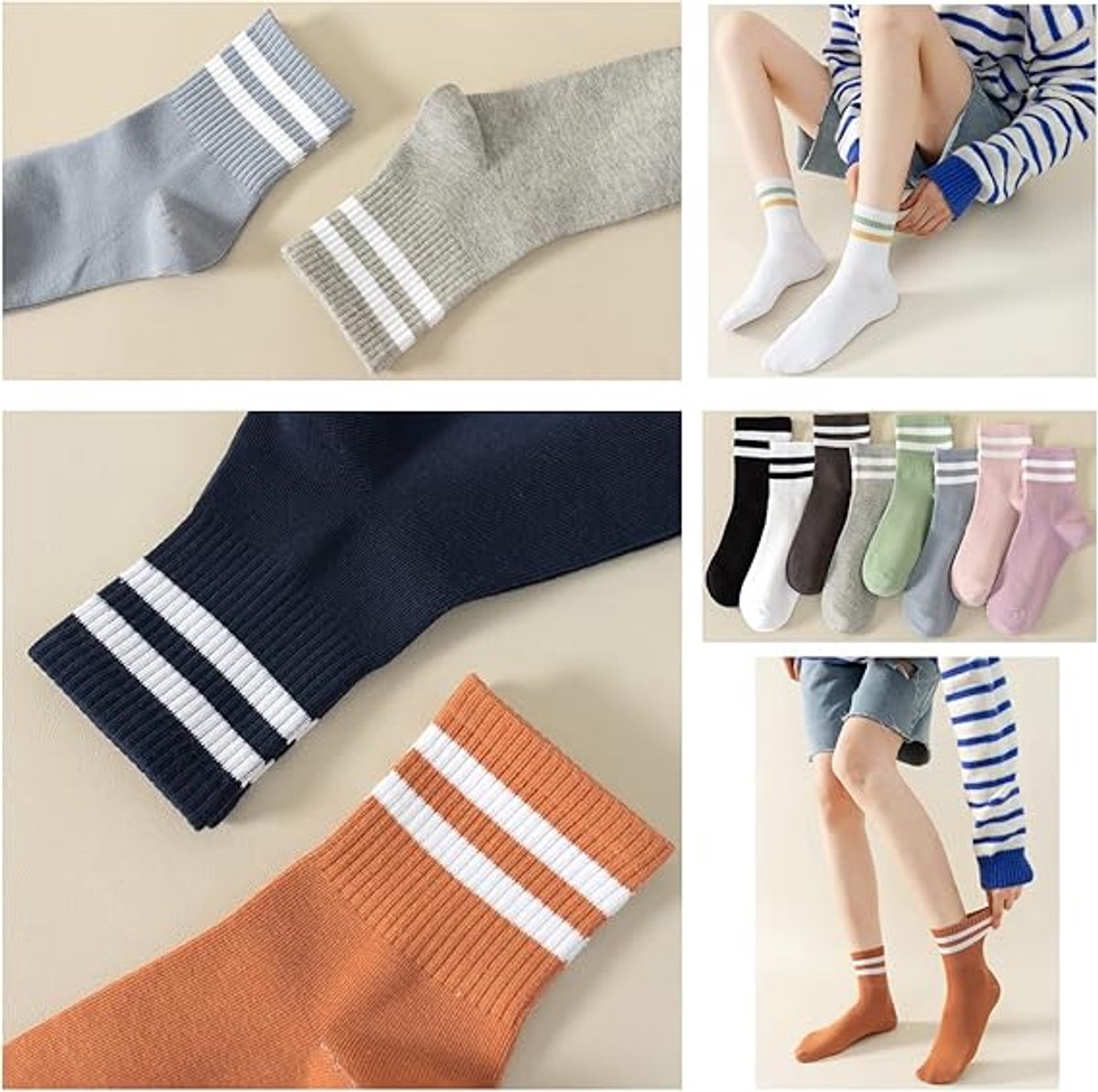 Sokken - 6 Paar sokken - Voordeelbundel dames sokken Maat 36/40 - Sokken Dames - mode gestreepte atletische sokken - kousen - Dames Sokken Effen Kleur - Lange sokken - herfst Sokken - zacht, absorberend, ademend - alle seizoen sokken voor vrouwen — cadeau in Cadeau-ideeën - foto 5