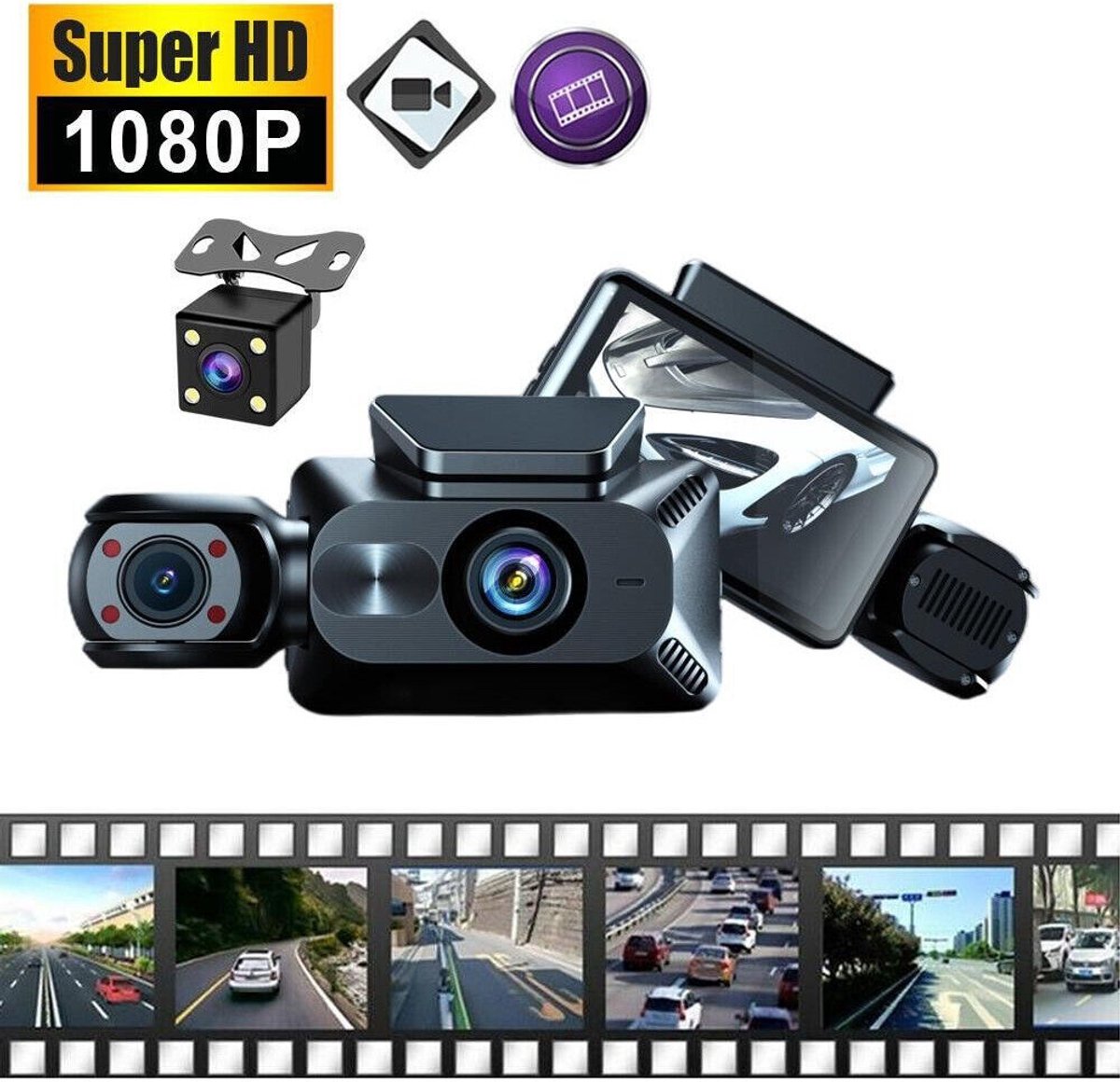 IP-scherm 3-inch HD voor + achter + ingebouwde groothoek DVR + wifi
