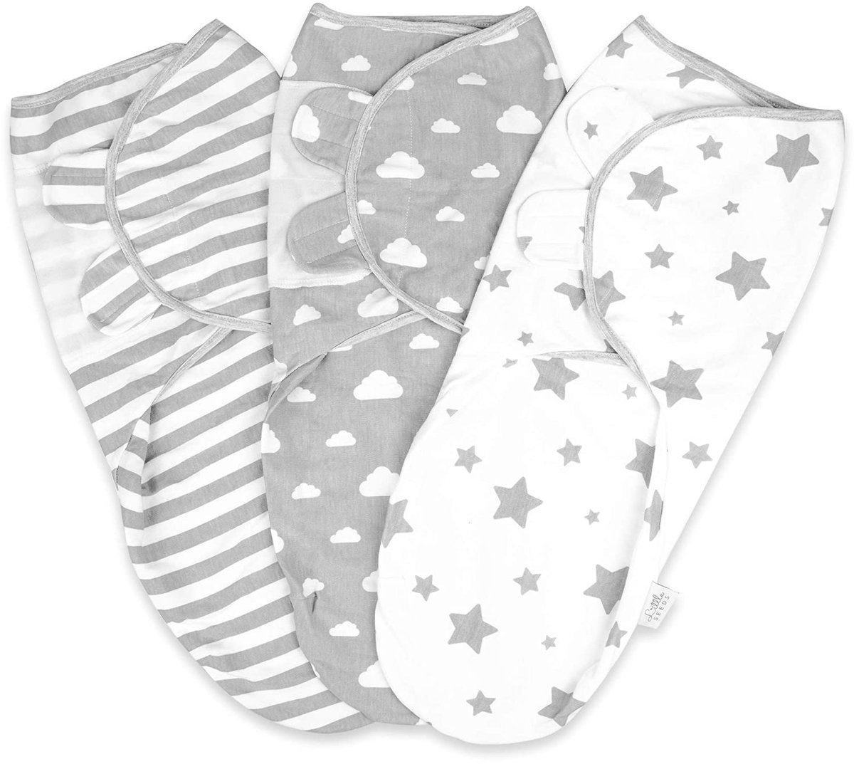 Image of 3 Stuks Babywikkeldoek – Baby Inbakerdoek – Inbakeren – 0-3 Maanden – 73x56 cm – Wit en Grijs