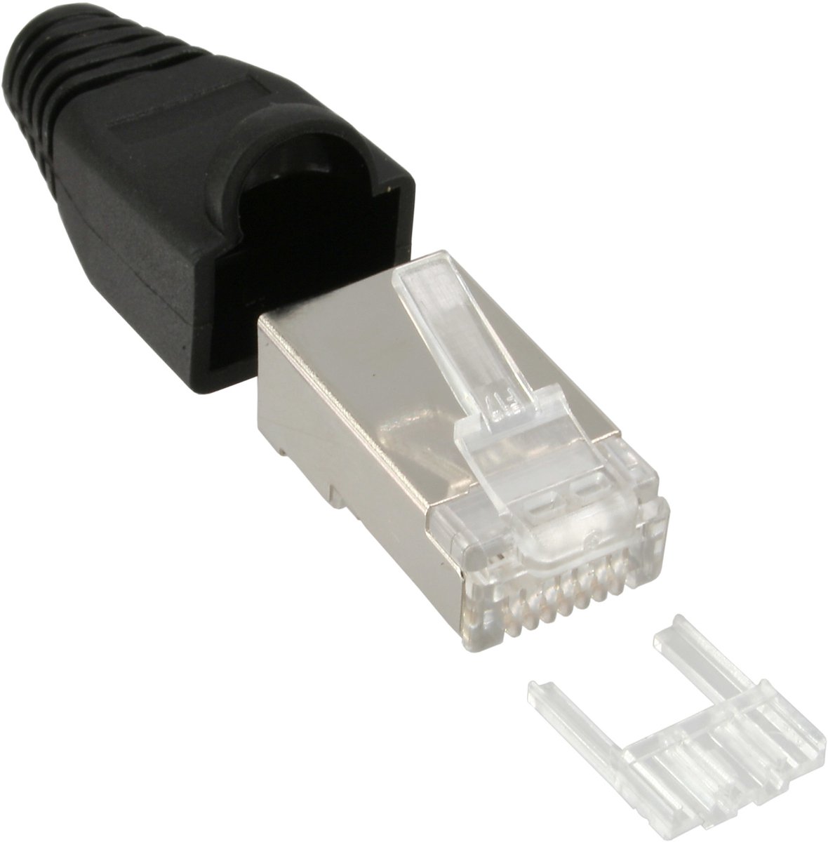 RJ45 krimp connectoren (STP) voor CAT6 netwerkkabel (flexibel) - 10 stuks (3-delig) / zwart