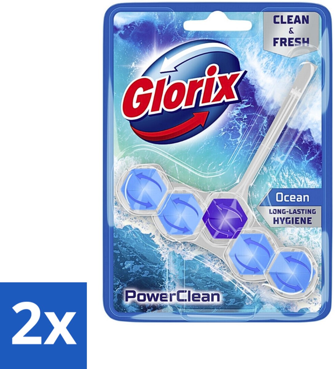 2 x Glorix - Toiletblok - Power Clean Ocean - Frisse Geur - 1 blok - Toiletblok - Toilet Schoonmaken - Frisse Geur - Anti-kalk - Ocean Geur