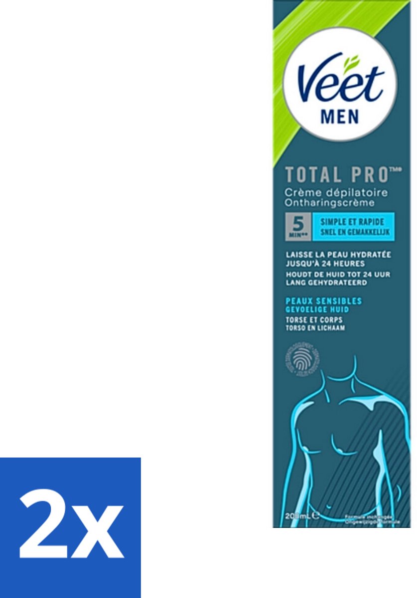 2 x Veet Men - Ontharingscrème - Gevoelige Huid - Milde Formule - 200 ml - Ontharingscrème - Mannen - Gevoelige Huid - Ontharen - Gladde Huid