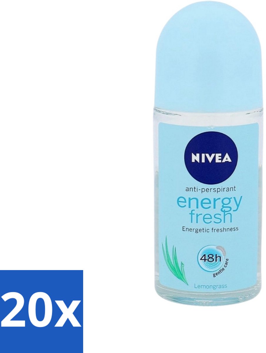 20 x Nivea - Energy Fresh - Vrouwen Rollerdeodorant - 48 Uur Lang Werkend - 50 ml - NIVEA Energy Fresh - Deodorant Roller - 48 Uur Bescherming - Zonder Aluminium - Zonder Alcohol