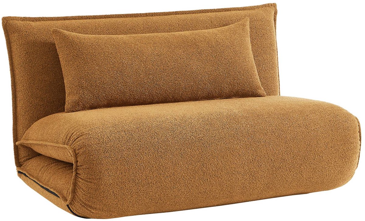 sweeek 2-zits ombouwbare stoel in gestructureerd bouclé-stof l 120 x b 80 x h 66 cm - fleeep mosterdgeel