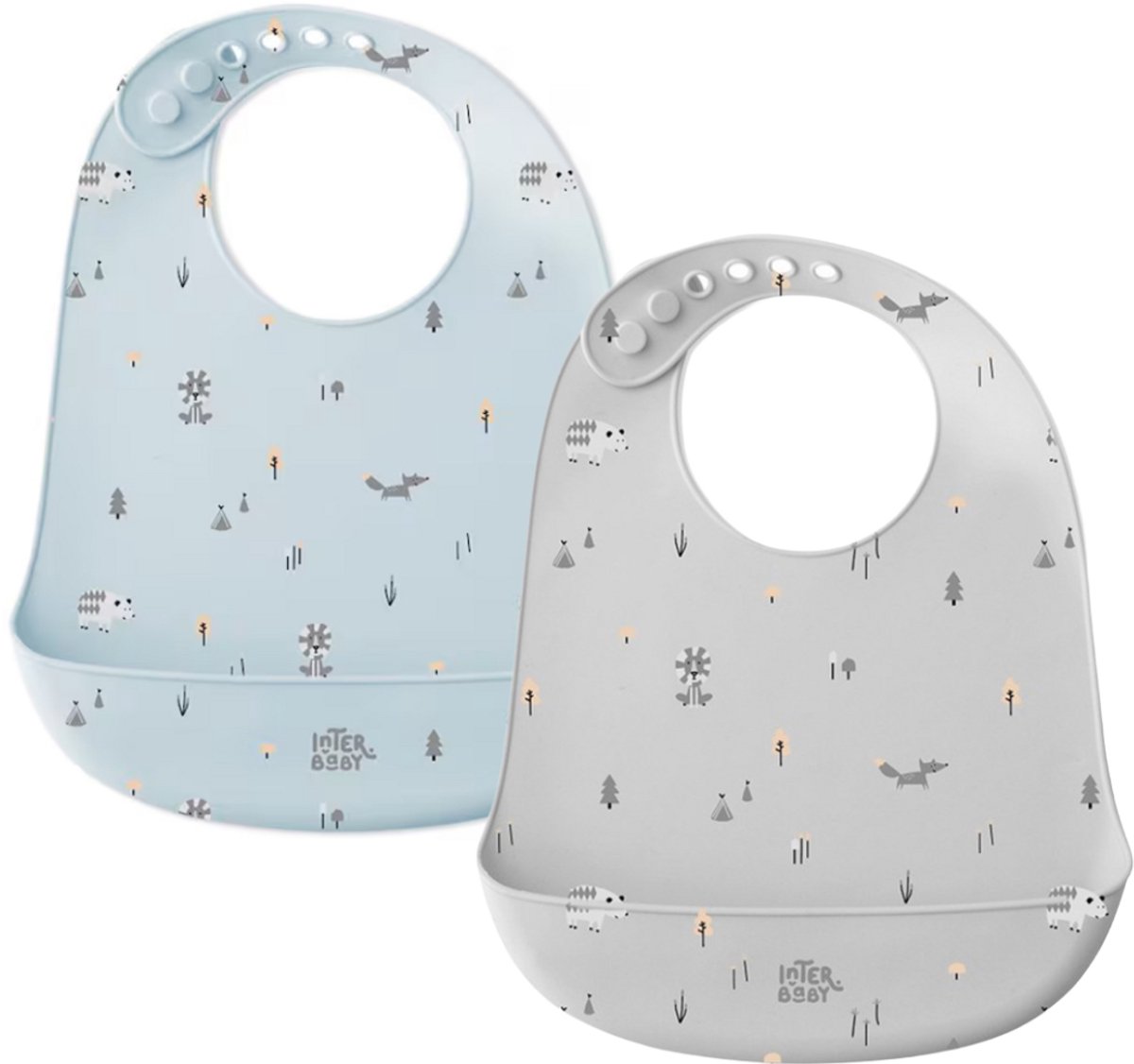 Image of 2 x siliconen slab slabber met print | grijs | blauw | opvangbabkje |BPA FREE|