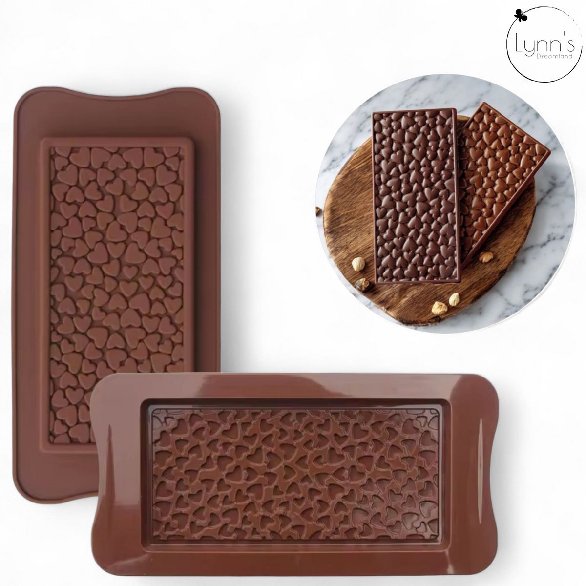 Lynn's siliconen bakvorm - Luxe chocoladereep - Tablet - Hartjes - Chocolade koek gebak zeep epoxy etc. - Geschikt voor o.a. oven koelkast vriezer magnetron