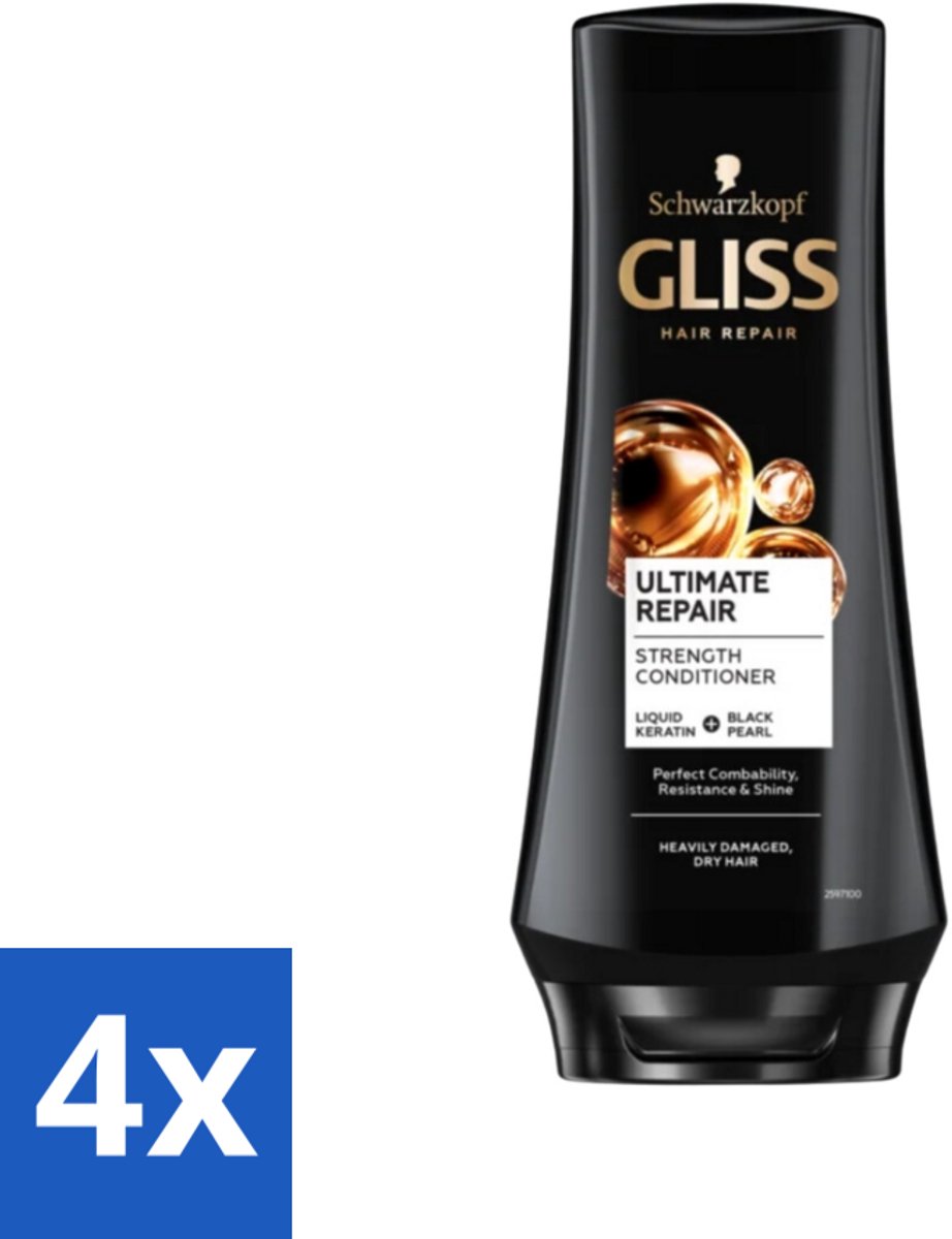 4 x Gliss - Hair Repair - Conditioner voor Ultiem Herstel van Beschadigd Haar - 200 ml - Haar Conditioner - Haar Herstel - Beschadigd Haar - Droog Haar - Keratine Conditioner
