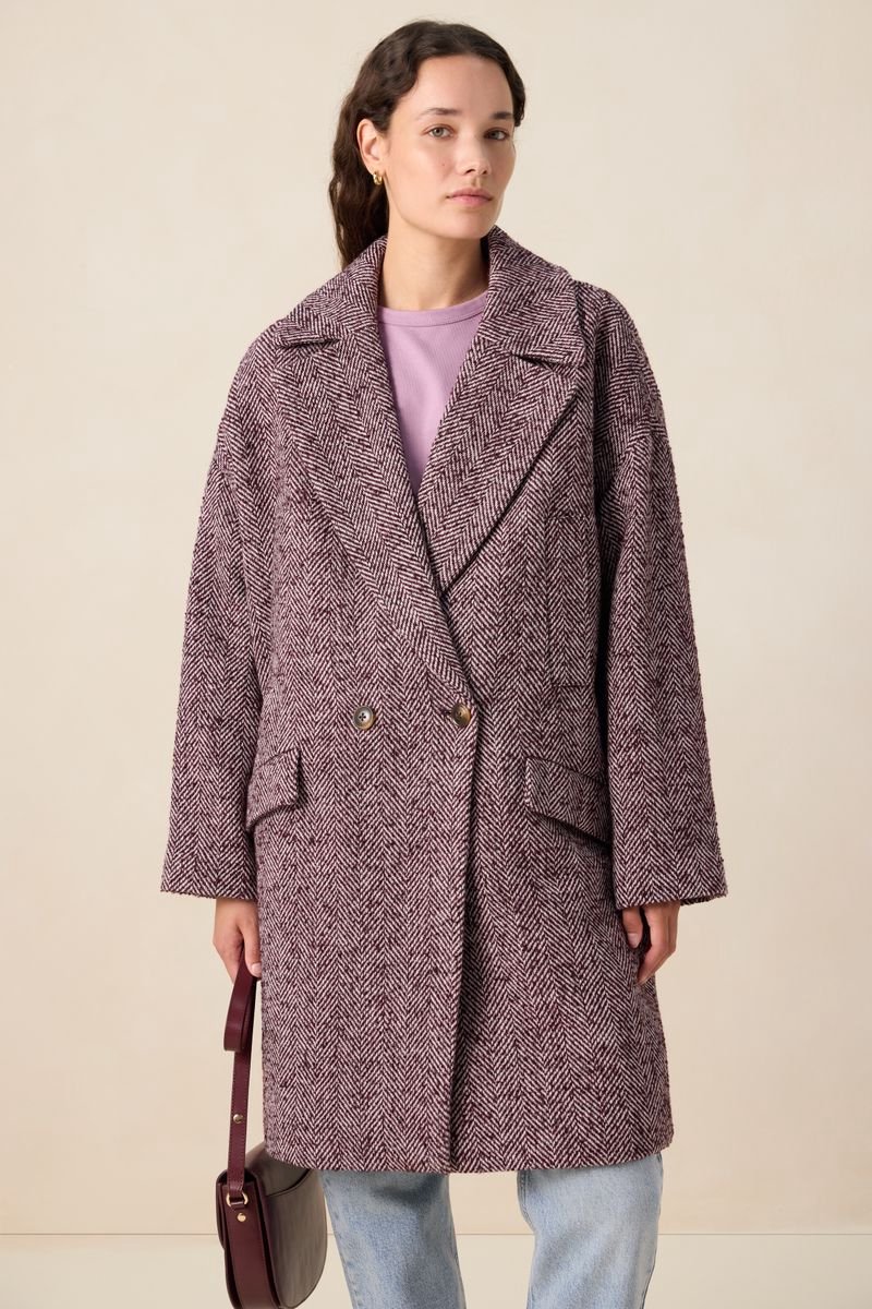 Sissy-Boy - Donkerrode herringbone wollen jas