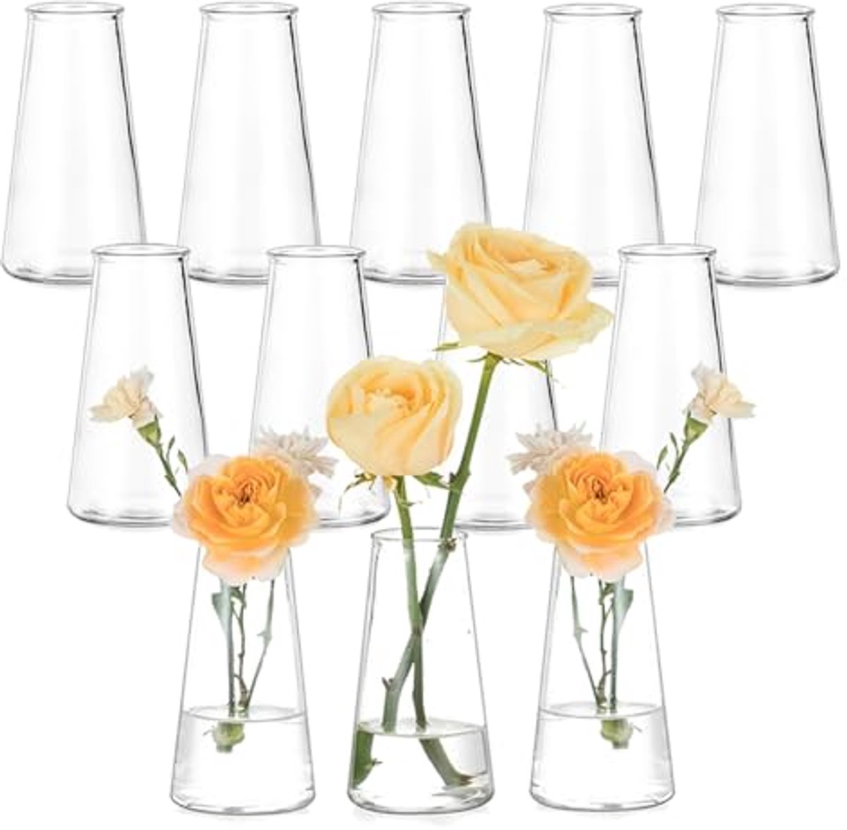 Kleine glazen vazen set van 12 voor tafeldecoratie en bruiloften