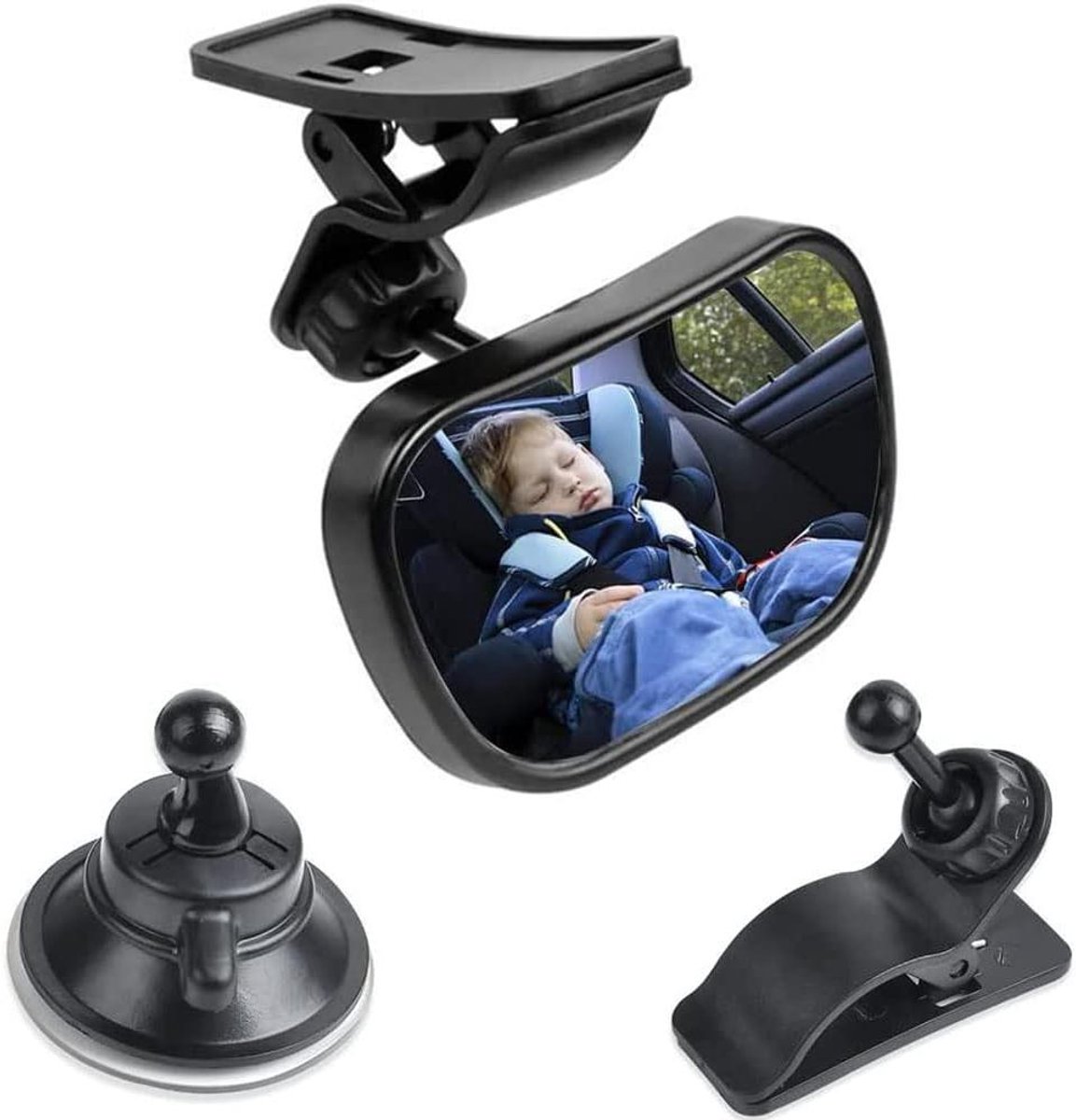 Image of Achteruitkijkspiegel voor autostoel, 88x55mm zwart, 360° rotatie, verstelbaar, baby's, kinderen, passagiers op achterbank
