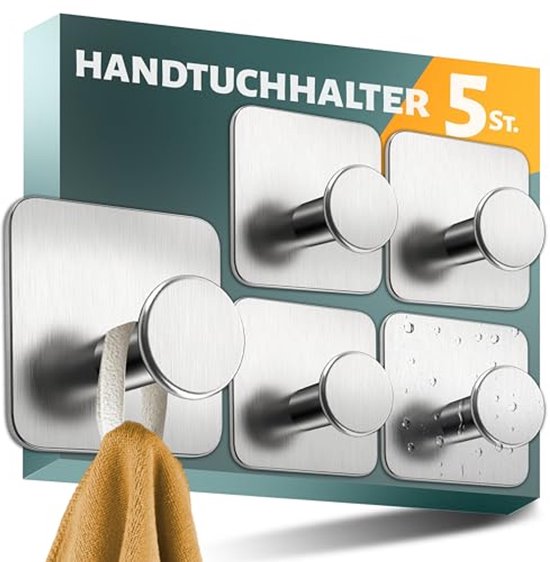 Aikzik Zelfklevende handdoekhaken, 6 stuks, zonder boren, roestvrij staal, badjashaken, wandhaken, badkamer en keuken, zwart Aikzik Zelfklevende handdoekhaken, 6 stuks, zonder boren, roestvrij staal, badjashaken, wandhaken, badkamer en keuken, zwart