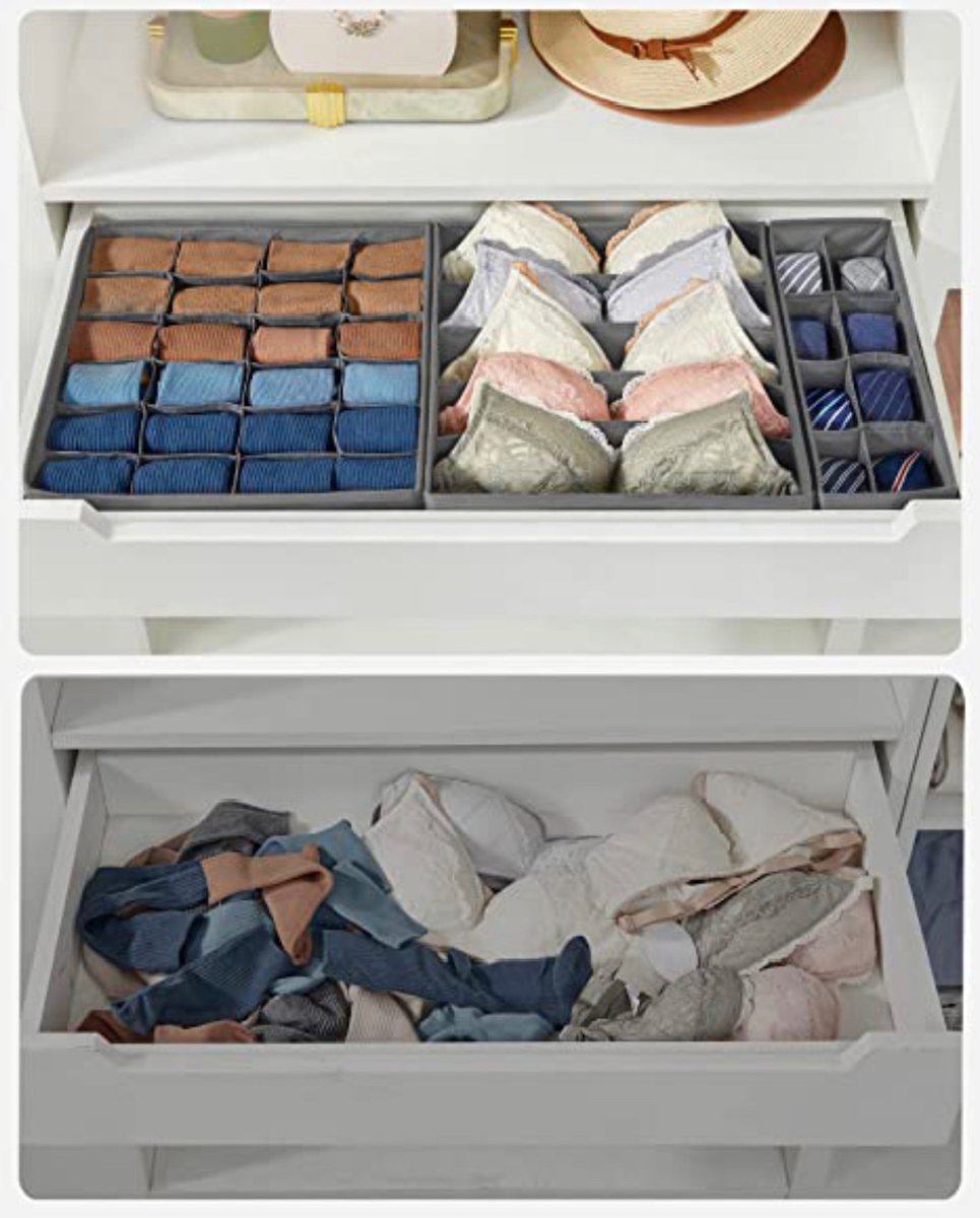Duurzaam&Mi - Duurzaam - opbergdozen voor ondergoed - opbergboxen - set van 4 - 43 vakken voor kleding - Ladeverdeler - Organizer - lade-organizer - opbergsysteem voor garderobe - voor bh's - ondergoed - sokken - stropdassen - stoffen dozen - Grijs