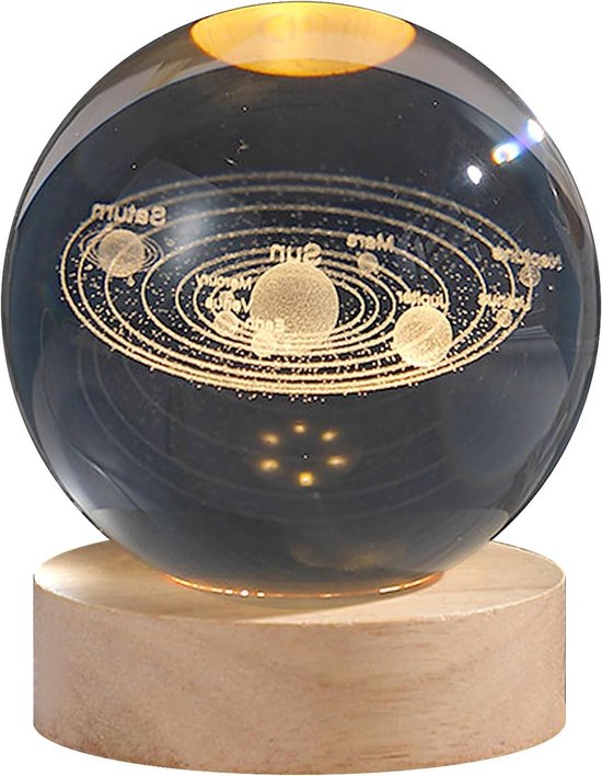 Kristallen bol nachtlampje 80mm zonne-systeem - 3D Planeet kristal - 16