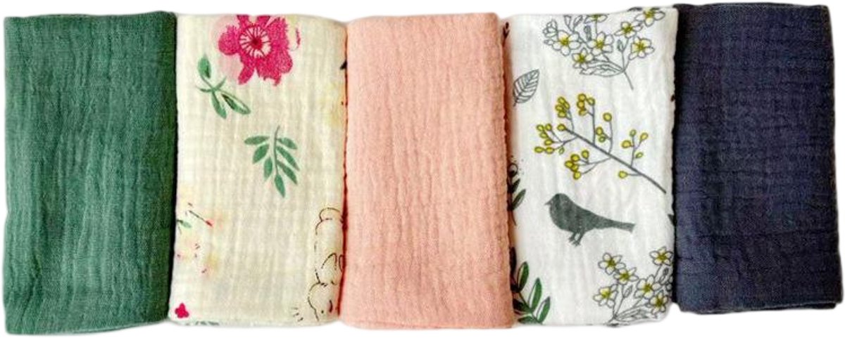 Image of 5-pack baby mousseline gezichtshanddoeken - pasgeboren handdoekset - 25 x 25 cm gezichts- en badhanddoeken - herbruikbare baby gezichtshanddoeken - 100% katoen - zacht en ademend - stijl J