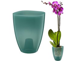 Minimalistische Orchidee Pot voor Binnen, Lichtgewicht Design, Hoge Kwaliteit Polypropyleen, Transparante Afwerking, 12 x 12 x 17 cm, Groene Bloempot