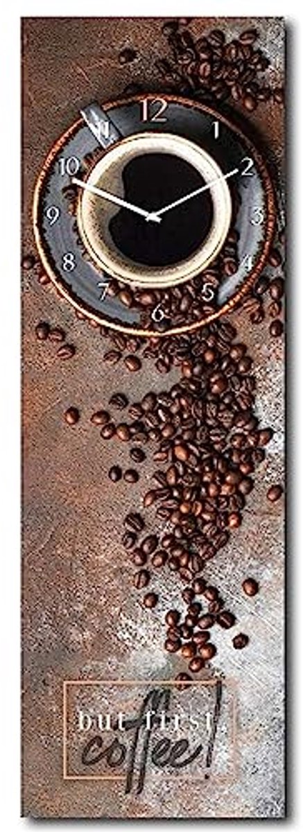 Glazen Keukenklok But First Coffee! Geruisloos en Eenvoudig te Monteren