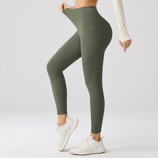 Sportlegging met zakje dames - Sportkleding dames - Sportbroek dames - High waist Sportlegging - Shape legging - Hardloopbroek dames - yoga legging dames - Groen Maat L - Gym Revolution — afbeelding 2