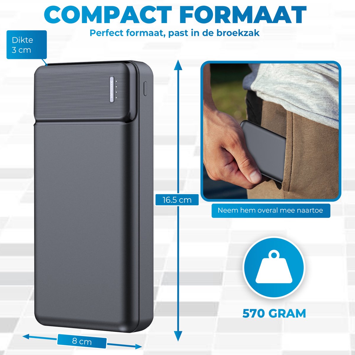 Powerbank 30000 mAh - 22.5W Snellader - 1x USB C input en - afbeelding 3