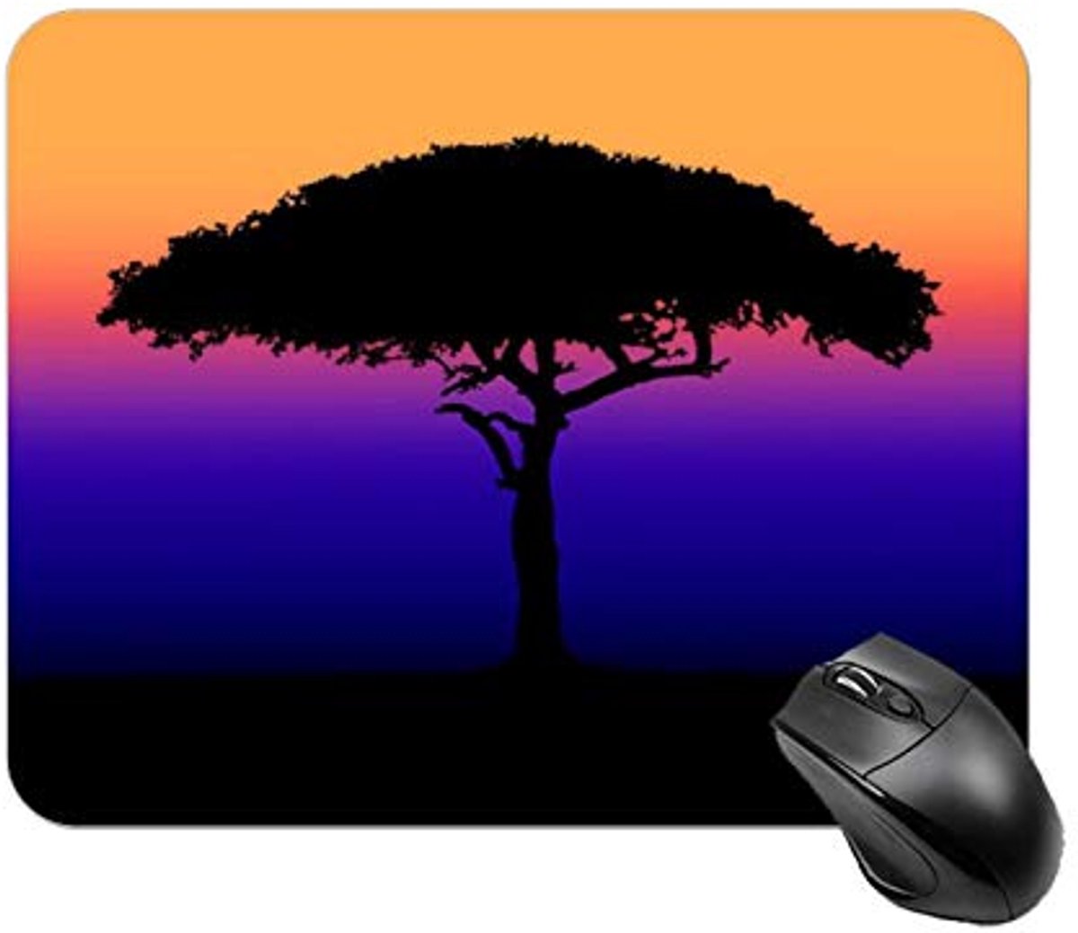 Rectangle Non-Slip Gaming Mouse Pad with Sunset and Acacia Tree - 200mm x 240mm