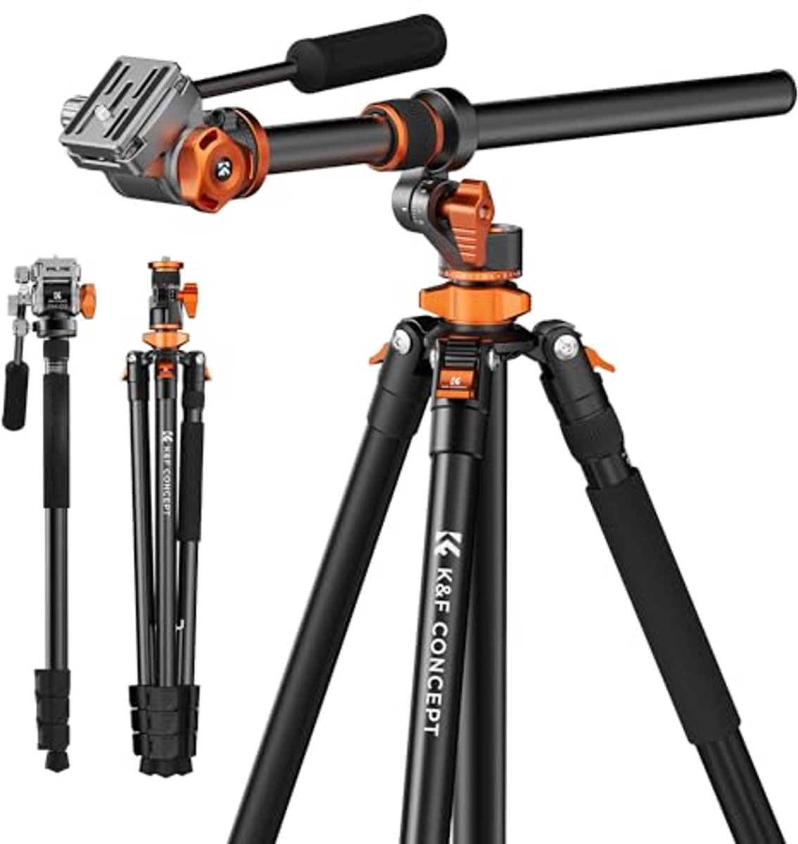 Professionele Video Statief 230cm met 90° Middenkolom en Afneembare Monopod, Hydraulisch Hoofd, Aluminium Reisstatief voor DSLR en Camcorders